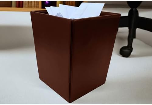 Dacasso Bonded Leather Waste Basket - Luxury Waste Basket (Dark Brown, 14 QT)