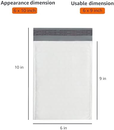 Amazon Basics Poly Bubble Self-Seal Mailers, Tear and Water Resistant Shipping Bags, 6" x 10", White/Grey, 50-Pack