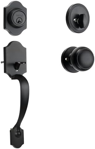 VEVOR Front Door Handle and Deadbolt Set, Matte Black Front Door Lock Set with Interior Knob, Adjustable Hole Spacing Single Cylinder Handleset, for Right and Left Handed Entrance and Front Door