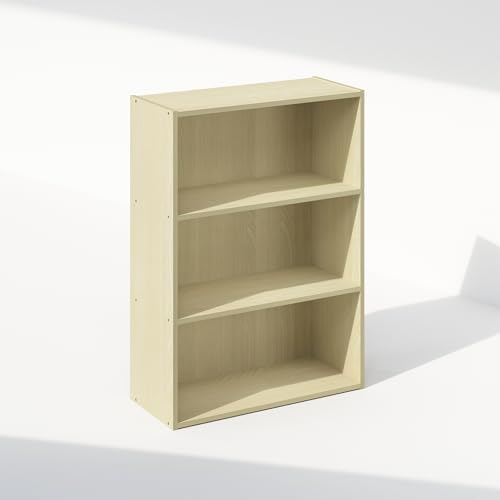 Furinno Simple Book Shelf, 3-Tier Bookshelf, Storage Shelves Bookcase, 9.7 x 23.7 x 31.5, for Living Room, Bedroom, Home Office, Steam Beech