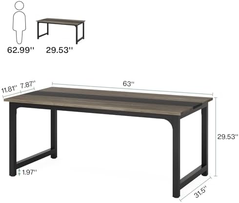 Tribesigns Modern Computer Desk, 63 x 31.5 inch Large Office Desk Computer Table Study Writing Desk Workstation for Home Office, Grey/Black