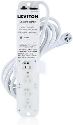 Leviton Medical Grade Power Strip, 15-Amp, 125-Volt, 4-Outlets, 15-Feet Cord Length, 5304M-1N5