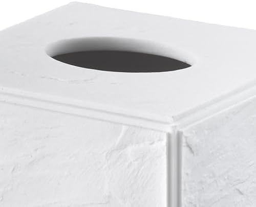 Nicole Miller - Tissue Box Cover, Durable Resin Countertop Accessories with Textured Marble Design, Fits Standard Tissues, Modern Home Decor, Dorm Room Essentials (Zen Collection, White)