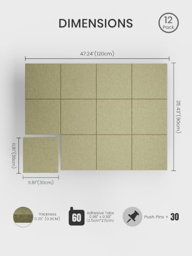 Bumusty 48"x 36" Large Felt Bulletin Board Tiles, Olive Green