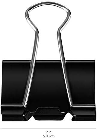 Amazon Basics Sturdy Binder Clips, Office Supplies, Large 2 in, Document Organizing, Black, 48 Count