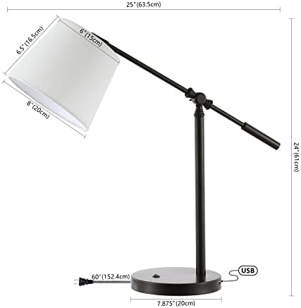 JONATHAN Y Troy Task Lamp 24" Adjustable Metal USB Port, Oil Rubbed Bronze
