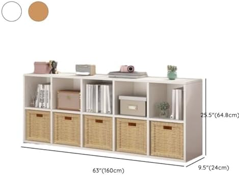 Lateral Filing Lumber Bookshelves Shelves Solid Wood Bookshelf, Floor-standing Storage Rack, Low Bookcase, Cube Storage Unit, Household TV Cabinet, Bay Window Cabinet Natural 63"L x 9"W x 26"H