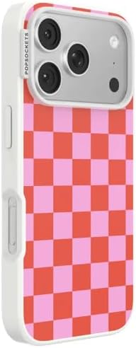 PopSockets iPhone 17 Pro Phone Case with MagSafe- to-Go Wrap | Magnetic, Wireless Charging, Camera & Drop Protection, Checkered, Red, Textured