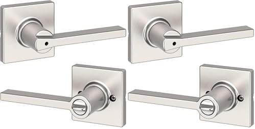 Kwikset Casey Door Handle, Privacy, Satin Nickel | Interior Lever | Keyless Turn Lock | Microban Protection | Pack of 2