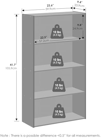Furinno Simple Book Shelf, 4-Tier Bookshelf, Bookcase with Open Shelf, 9.4 x 23.6 x 41.7, for Living Room, Bedroom, Home Office, Espresso