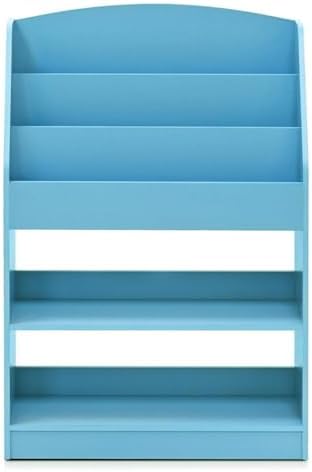 Furinno LOVA Book Shelf, 5-Tier Magazine Bookshelf, Bookcase with Open Shelves Storage, 9.4 x 24.6 x 37, for Living Room, Bedroom, Home Office, Light Blue