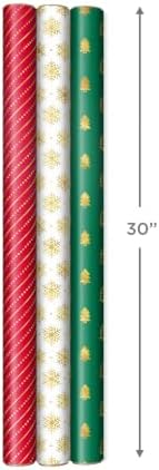 Hallmark Christmas Gift Wrapping Set, 3 Rolls (Gold, Red, Green, White)
