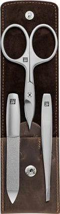 ZWILLING Beauty TWINOX 4-pc Manicure and Pedicure Set with Brown Leather Case, Travel Size Set for Hands and Feet, Nail Care, Genuine Leather