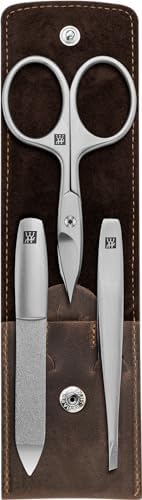 ZWILLING Beauty TWINOX 4-pc Manicure and Pedicure Set with Brown Leather Case, Travel Size Set for Hands and Feet, Nail Care, Genuine Leather