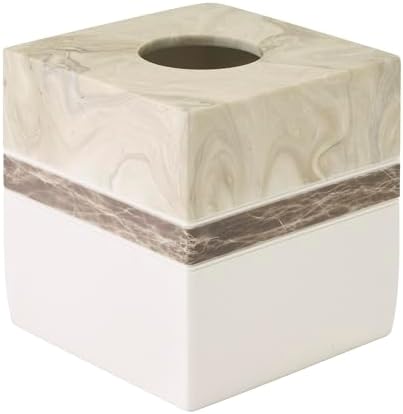 IZOD – Tissue Box Cover, Hand-Painted Resin with Marble Look Colorblock Design, Modern Home Decor – Perfect for Bathrooms, Bedrooms, Kitchens or Offices (Tidal)
