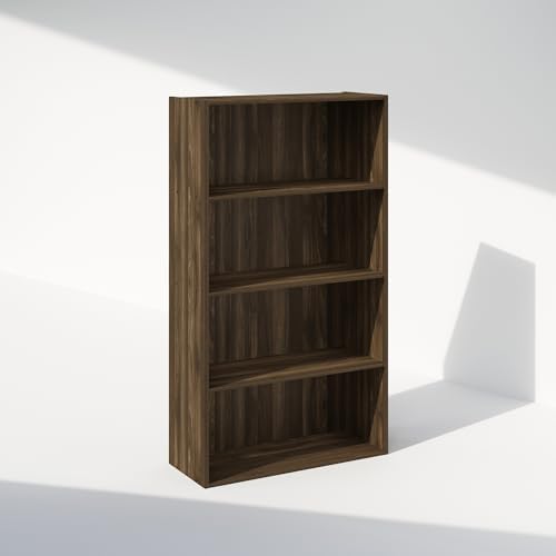Furinno Simple Book Shelf, 4-Tier Bookshelf, Bookcase with Open Shelf, 9.4 x 23.6 x 41.7, for Living Room, Bedroom, Home Office, Columbia Walnut