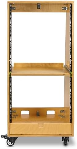 Sound Town DIY Slanted 20U Studio Rack (12U Top + 8U Lower), with 2U Bottom Storage, Slide-Out Tray, Caster, Plywood, Golden Oak for Recording Room, Home Studio (SDRK-ST20T)