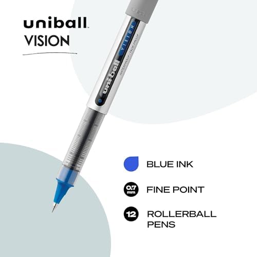 Uni-Ball uniball Vision Rollerball Pens with 0.7mm Fine Point,Blue,(Pack of 24)