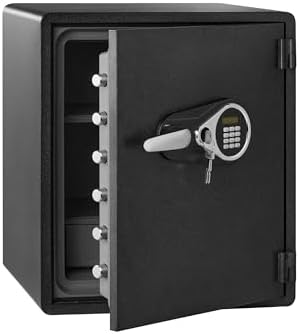 Amazon Basics Fireproof and Waterproof Safe Box with Digital Keypad Electronic Lock, Fire Resistant, Interior Lighting, Removable Shelf, for Home Use, 2.13 Cubic Feet, 24"H x 20.87"W x 19"D, Black