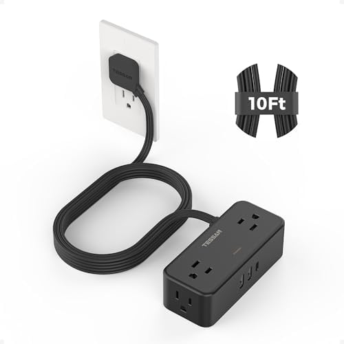 TESSAN Extension Cord 10 FT, Power Strip with 900J Surge Protection, Black