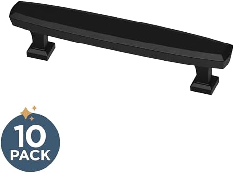 Franklin Brass 10 Pack Matte Black Cabinet Handles 3-3/4 inch (96mm) Kitchen Cabinet Handles and Drawer Pulls for Cupboards and Dressers |Beveled