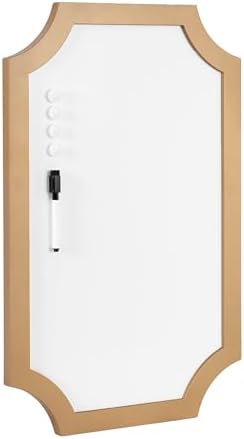 Kate and Laurel Holbrook Scalloped Magnetic Dry Erase Board with Marker and Four Magnets; 15 x 24; Gold; Decorative Wall Organization White Board for Use as Bedroom or Dorm Room Decor