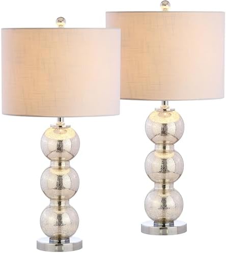 JONATHAN Y Bella 27" Glass Table Lamp, Mercury Silver/Chrome, Set of 2