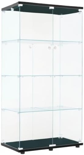 FLYMUHJIA Glass Display Cabinet Kitchen Pantry Storage Cabinet Corner Bar Cabinet with Four Level Double-Door, 64”hx32''lx 14''w Black… NDJG-B