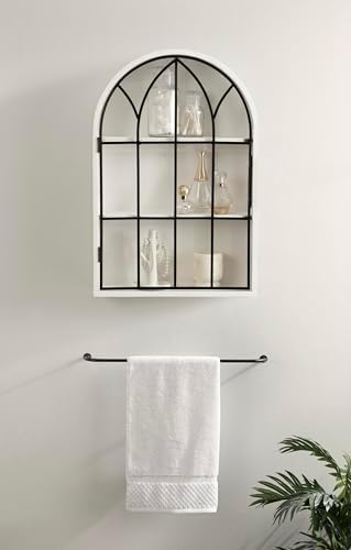 Kate and Laurel Megara Decorative Wooden Hanging Arched Wall Cabinet with Door for Open Storage; 16 x 6 x 24; White and Black; Wooden Floating Wall Bathroom Cabinet for Above Toilet Storage