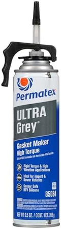 Permatex 85084 Ultra Grey Rigid High-Torque RTV Silicone Gasket Maker, 9.5 oz. PowerBead Can