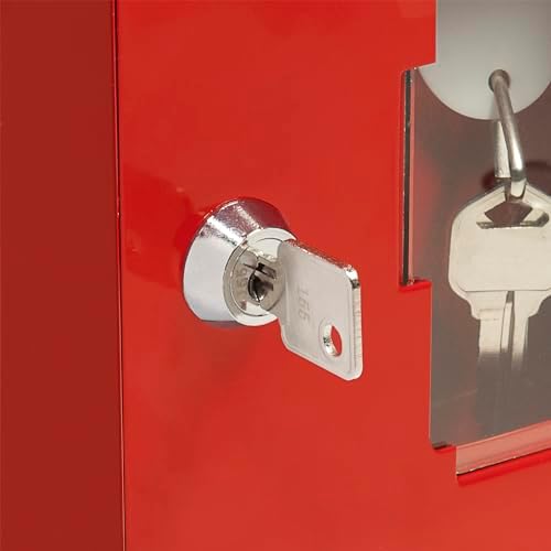 Barska Red Key Lock Breakable Glass Window Alarm Emergency Key Storage Lock Box with Attached Hammer for Home and Business
