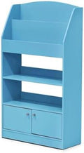 Furinno LOVA Book Shelf, Magazine Bookshelf, Bookcase with Storage Cabinet, 9.4 x 24.6 x 43.3, for Living Room, Bedroom, Home Office, Light Blue
