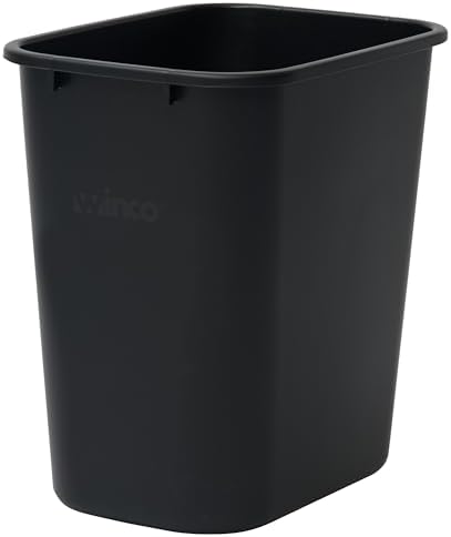Winco 14 5/8" Black Plastic Waste Basket for Home and Office