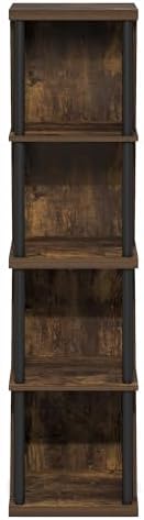 Furinno Flexi Book Shelf, 4-Cube Bookshelf, Standing Bookcase, Amber Pine