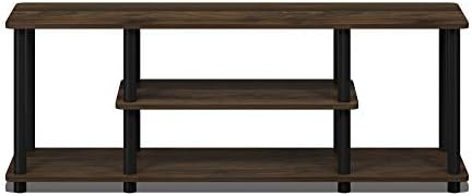 Furinno Turn-N-Tube No Tools 3D 3-Tier Entertainment TV Stand up to 50 inch TV, Round Tubes, Columbia Walnut/Black | for TV up to 50 Inch, Open Frame Rectangular Entertainment Center with Storage Shelf, TV Console, for Living Room, Bedroom