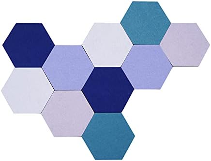 10Pcs Self Adhesive Felt Board Tiles Hexagon Bulletin Board for Walls, Felt Cork Pin Board for Pictures Photos Memos with Push Pins (Color C)