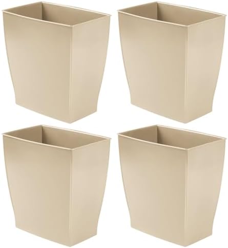 iDesign Small Plastic Bathroom Trash Can, Slim Rectangle Garbage Bin, 4-Pack, Brown