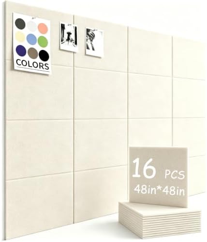 48" x 48" Cork Board Alternative, 16 Pack Felt Bulletin Board Tiles with 30 Adhesive Tabs Wall Push Pin Board for Office Classroom Bedroom Decor