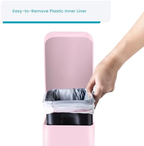 Home Zone Living 2-Pack 1.3 Gallon Small Pink Bathroom Trash Can with Lid and Step Pedal, Stainless Steel Wastebasket with Slim Design for Home and Office, 5 Liters