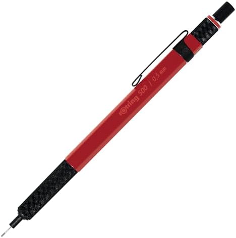 Rotring 500 Mechanical Pencil, Red Hexagonal Plastic Barrel and Non-Slip Textured Metal Grip, 0.5mm, HB Lead, 1 Count