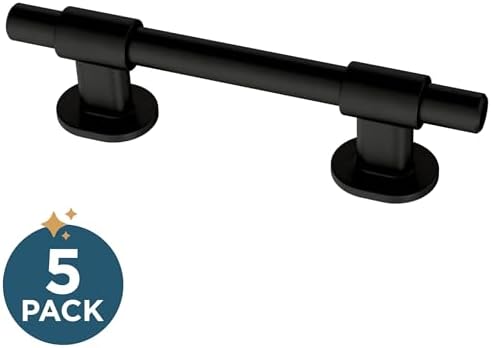 Franklin Brass 5 Pack Matte Black Cabinet Handles Adjustable Drawer Pulls for Kitchen Cabinet Knobs Dressers and Cupboards Fits 1-3/8 to 4 Inch (35–102mm) Hole Center | Adjusta-Pull™