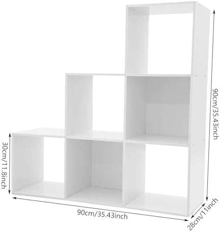 3-Tier Stepped Bookshelf, 6 Cube Storage Organizer, Freestanding Ladder Bookcase, L-Shaped Corner Shelf, Room Divider Shelf, 35.4" Tall Modern Display Shelf for Home Office Living Room