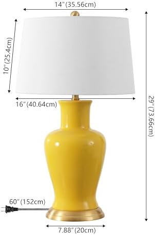 JONATHAN Y Julian Classic Ceramic Urn Metal LED Table Lamp 29", Yellow
