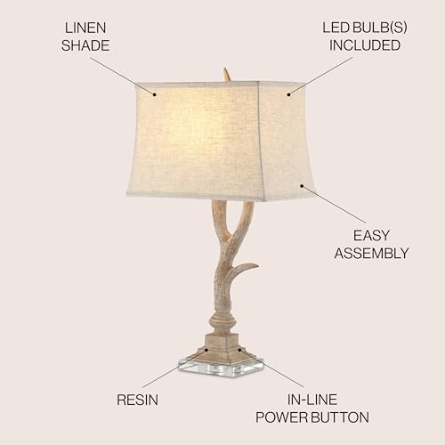 JONATHAN Y Antler 29.5" Rustic Resin Crystal Metal Table Lamp, Beige/Clear