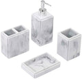 Avanti Linens - Accessory Set, 4pc Set Includes Resin Tumbler, Toothbrush Holder, Soap Dish & Lotion Pump/Soap Dispenser, Marble Home Decor (Catania Collection, Grey)