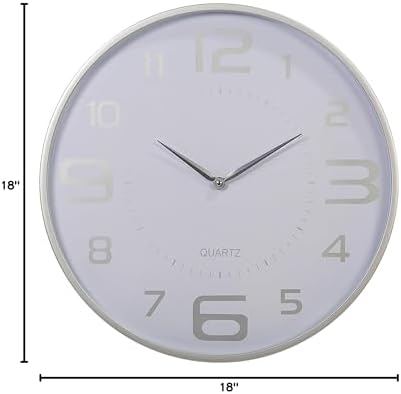 Kiera Grace Wall Clock, 18 Inch, White Modern Classic Quartz Wall Clocks Battery Operated, Silent Non Ticking Home Decor for Living Room, Kitchen, Bathroom