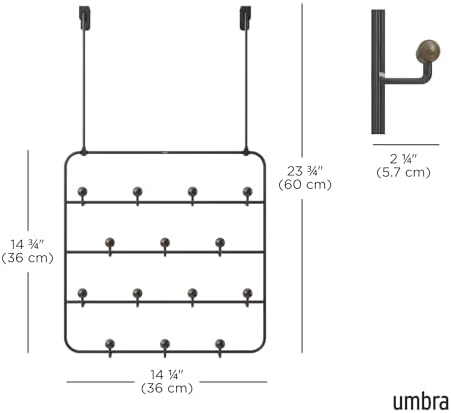 Umbra Estique Coat Rack, Over the Door Wall Hooks, 14 Hook, Black/Walnut
