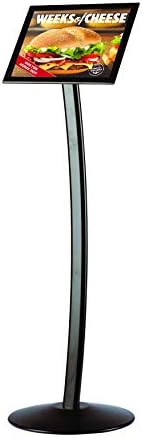 M&T Displays Curved Menu Board, 8.5x11 inch Black Pedestal Sign Holder Floor Standing Aluminum Front Loading Easy Open Poster Message Advertisement Holder for Restaurant Cafe Hotel