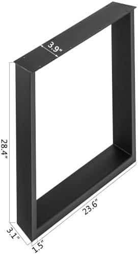 VEVOR Set of 2 Steel Table Legs, 28 Height 24 Wide Dining Table Legs,Heavy Duty 3.1" Width Box Section Square Table Legs,28x24x3.1 Inch Black Color Industrial Country Style Metal Dining Legs