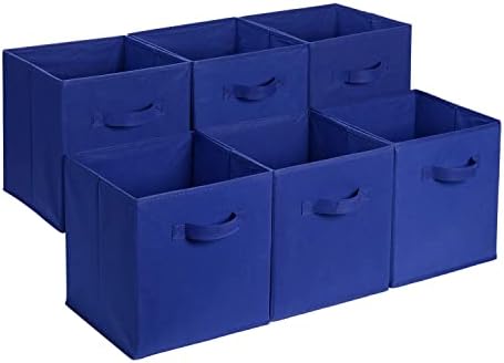 Amazon Basics Collapsible Fabric Storage Bins, Cube Organizer with Handles, 13"x13"x13", Navy, 6-Pack